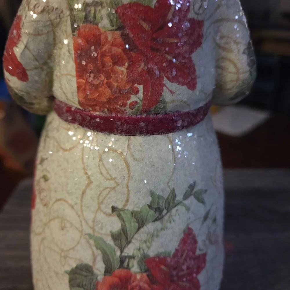 Midwest CBK Style Floral Decoupage‎ Santa Claus Figurine Glitter Christmas Decor